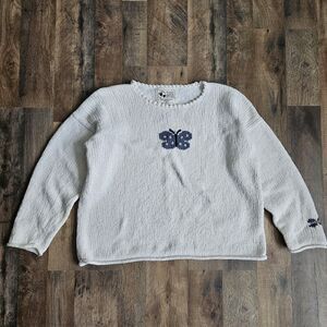 Vintage Planet Earth Imports Hand-Loomed 100% Cotton Butterfly Sweater Size 2 S